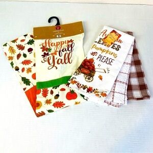 Set Of 3 Fall Kitchen Towels And Apron 27” x 24”